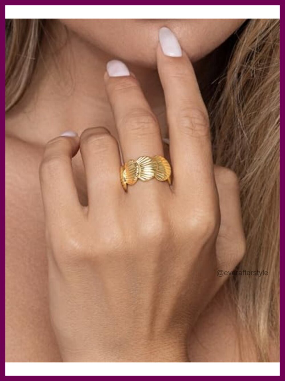 18K Gold Plated Adjustable Stacking Ring Shell Open Ring - Picture 3 of 6